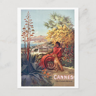 Cannes, damen med sin hund i trädgården vykort