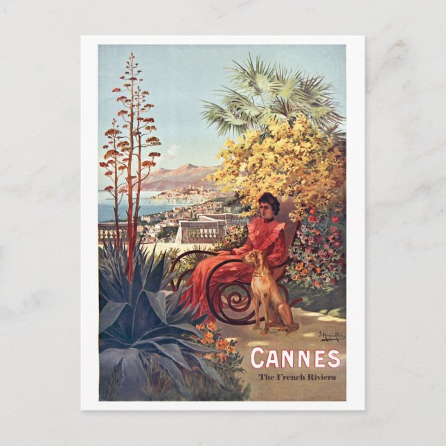 Cannes, damen med sin hund i trädgården vykort (Framsida)