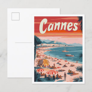 Cannes Frankrike Art Vintage resor Illustration Vykort
