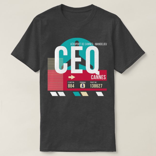 Cannes Frankrike CEQ Airport Code Baggage Märkre T Shirt (Design framsida)