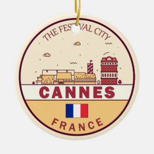 Cannes Frankrike City Skyline Emblem Julgransprydnad Keramik