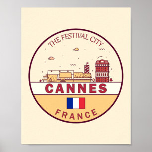 Cannes Frankrike City Skyline Emblem Poster