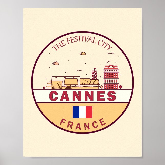 Cannes Frankrike City Skyline Emblem Poster (Framsidan)