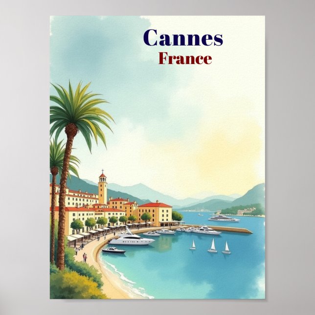 Cannes Frankrike Vintage Berömd Resa Plats Poster (Framsidan)