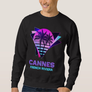 Cannes Fransk Riviera 80:s Handflatan Träd Retro V Lång Ärmad Tröja