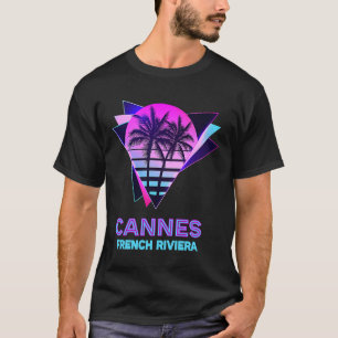 Cannes Fransk Riviera 80:s Handflatan Träd Retro V T Shirt