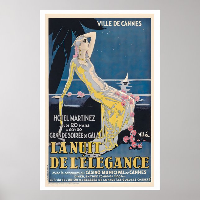 Cannes Franska Rivieran Elegansens Natt Vintage Poster (Framsidan)