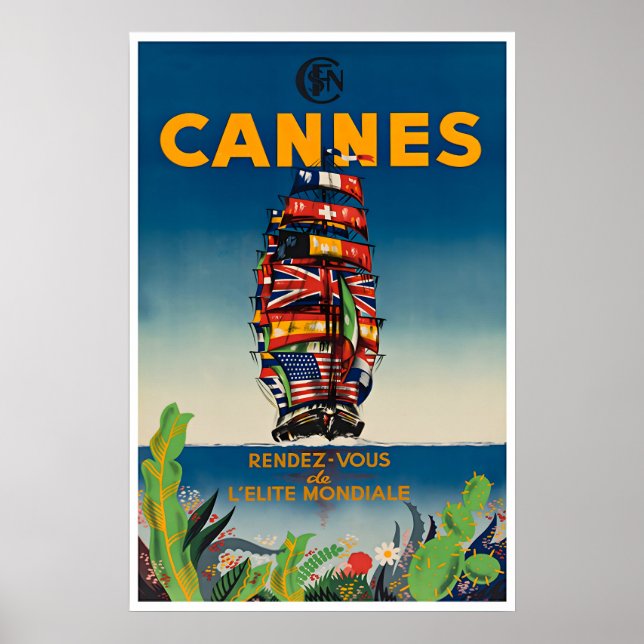 Cannes tryck Frankrike Resa Poster Vintage Fransk (Framsidan)