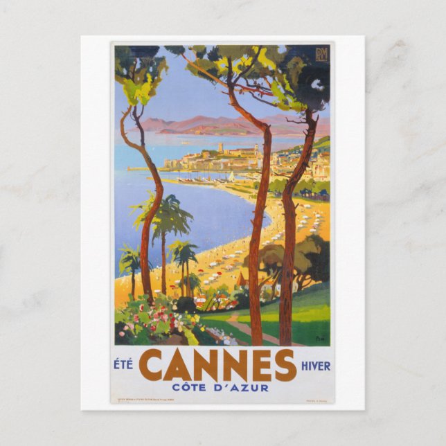 Cannes Vintage Travel Poster Vykort (Framsida)