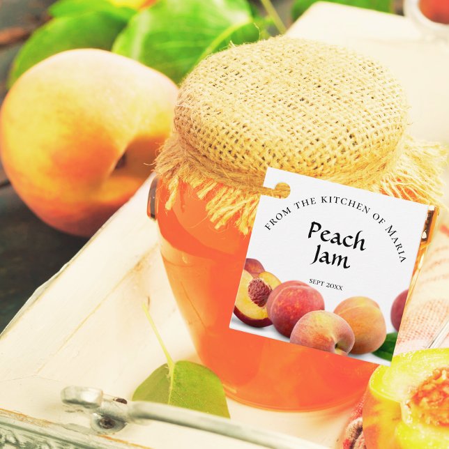 Canning Homemade Peach Sylt och Ingredients Burk M Gåvor Etiketter (Skapare uppladdad)