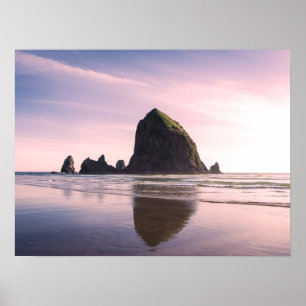 Cannon Beach och Haystack Sten Sunset Photography Poster