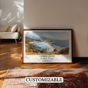 Cannon Beach Oregon Affisch, Akvarell, Anpassad Poster