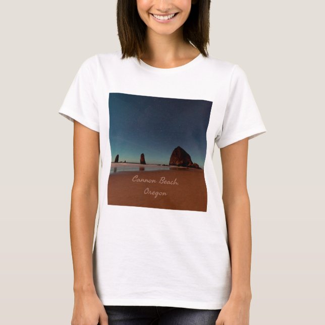 Cannon Beach Oregon Haystack Sten T Shirt (Framsida)