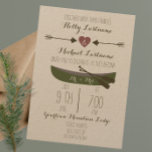 Canoe   Arrows Rustic bröllopsinbjudan<br><div class="desc">En rustik bröllopsinbjudan med en illustration av ett hjärta mellan två pilar och en grönt canoe. Anpassa texten.</div>