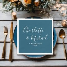 Canoe Blue Script Minimalist Bröllop