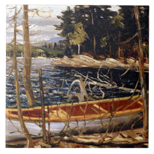 Canoe, bra konst av Tom Thomson Kakelplatta
