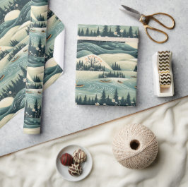 Canoe Journey & River Flow Feather Mönster Design Presentpapper