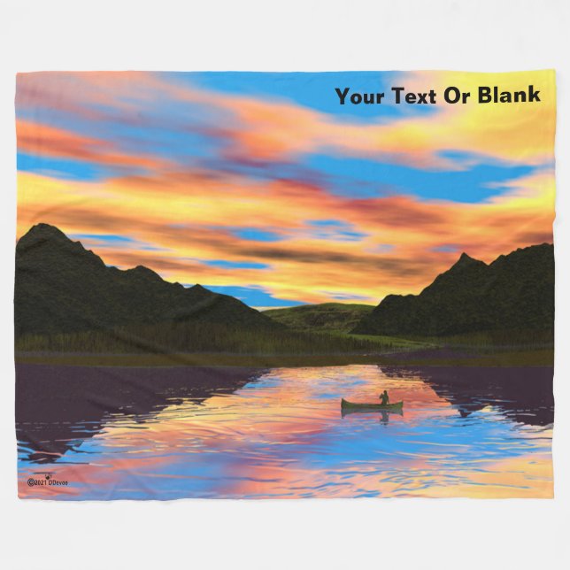 Canoe on Sunset Sjö Throw Blanket Fleecefilt (Framsidan (Horisontell))