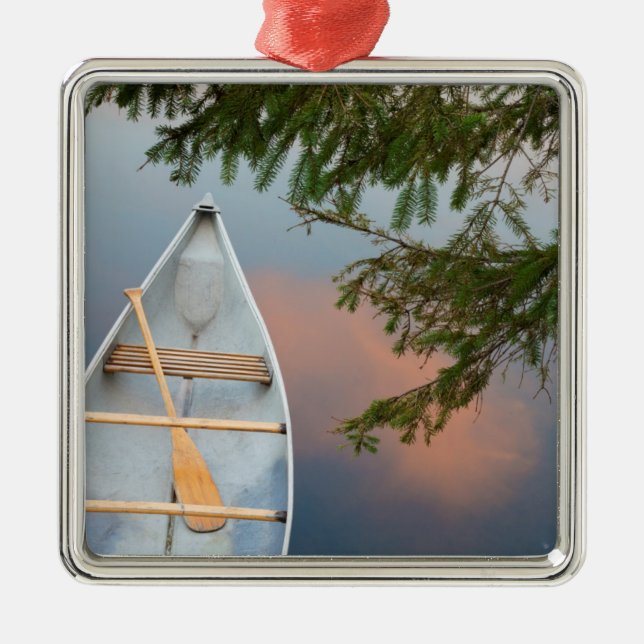 Canoe på sjö vid sunset, Kanada Julgransprydnad Metall (Framsidan)