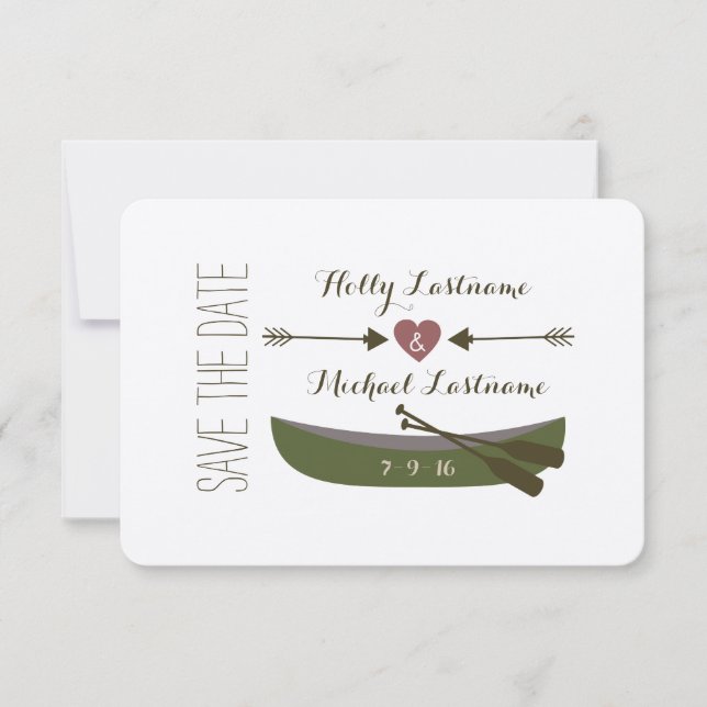 Canoe + pilar med hjärta Bröllop spara datum Spara Datumet (Framsida)