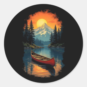 Canoe Stänk Äventyr - Retro Sjö Sunset Runt Klistermärke