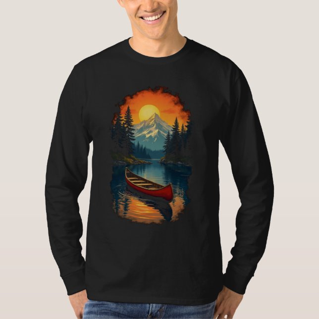 Canoe Stänk Äventyr - Retro Sjö Sunset T Shirt (Framsida)