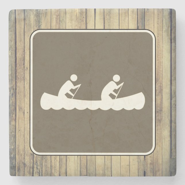 Canoe Symbol Sign på Wood Stenunderlägg (Framsidan)