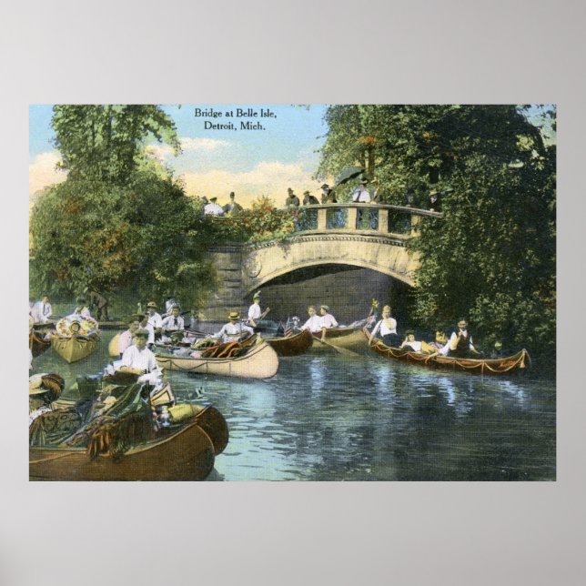 Canoeing, Belle Isle, Detroit Vintage Poster (Framsidan)