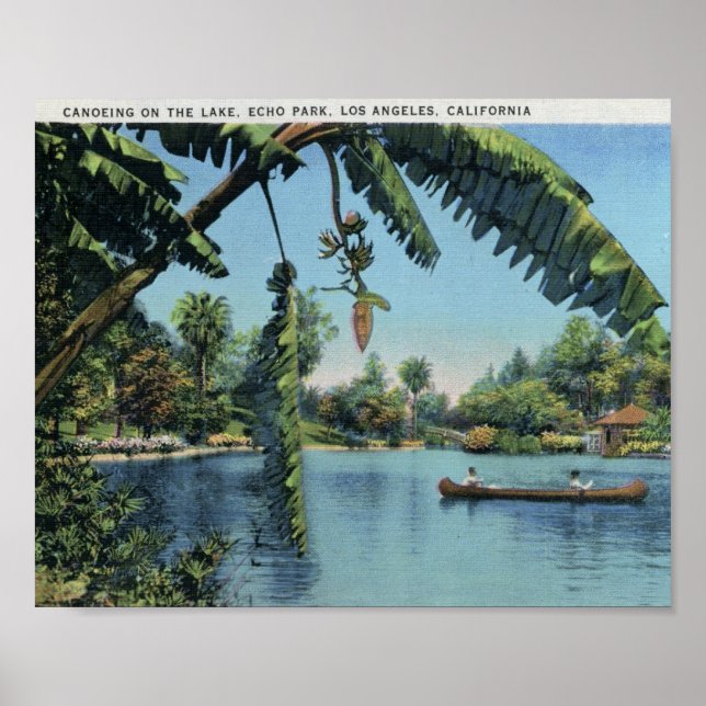 Canoeing, Echo Park, Los Angeles Vintage Poster (Framsidan)