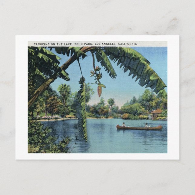 Canoeing, Echo Park, Los Angeles Vintage Vykort (Framsida)