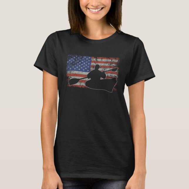 Canoeing Retro USA Flag Kayak 4th of July Canoe T Shirt (Framsida)