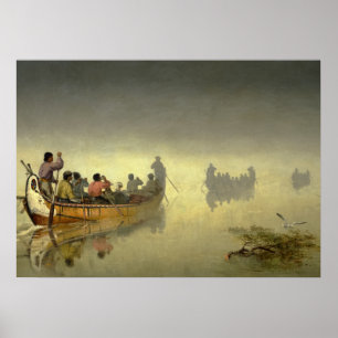 Canoes in Fog, Sjö Superior, 1869 by Hopkins Poster