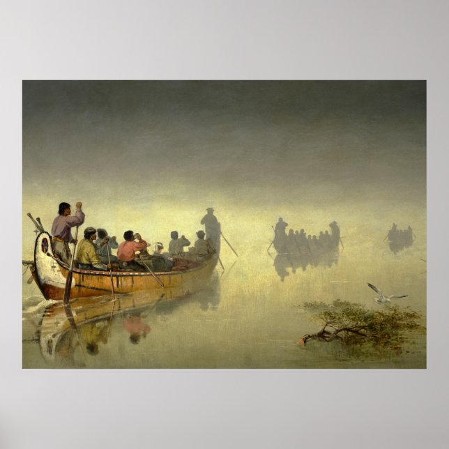 Canoes in Fog, Sjö Superior, 1869 by Hopkins Poster (Framsidan)