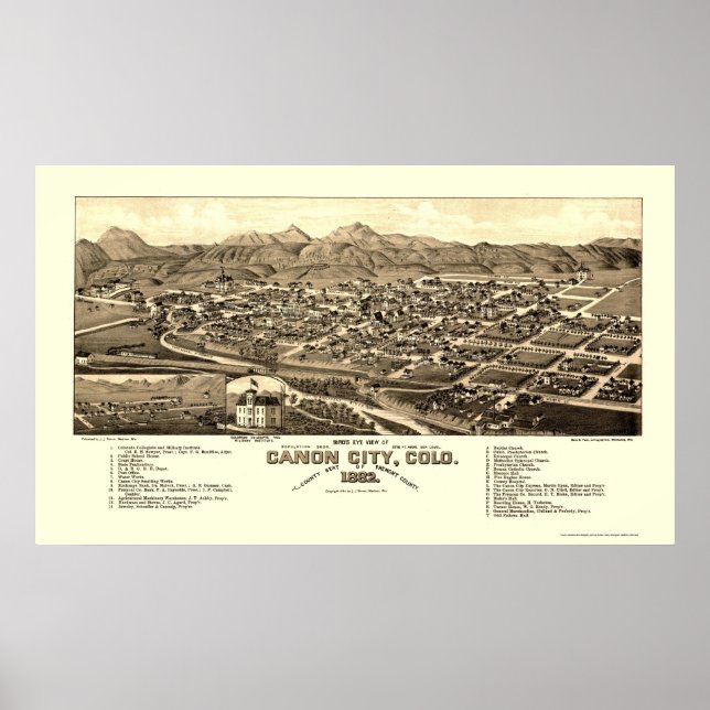 Canon City, CO Panoramic Karta - 1882 Poster (Framsidan)
