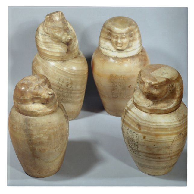 Canopic burkar av Hor-ir-aa, (alabaster-) Saite, Kakelplatta (Framsidan)