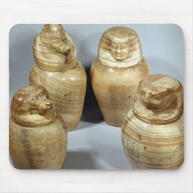 Canopic burkar av Hor-ir-aa, (alabaster-) Saite, Musmatta (Framsidan)