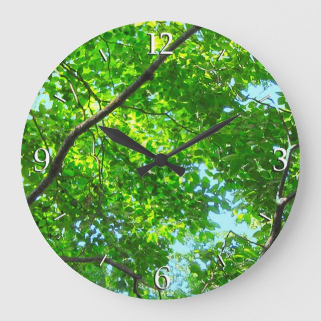 Canopy of Green, Leafy Branches with Blue Sky Stor Klocka (Framsida)