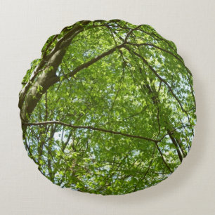 Canopy Vår Löv Grönt Nature Scene Rund Kudde