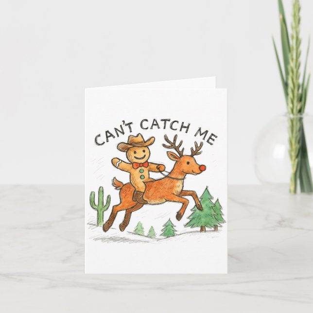 Can't Catch Me Cowboy Gingerbread Man Christmas  Kort (Framsida)