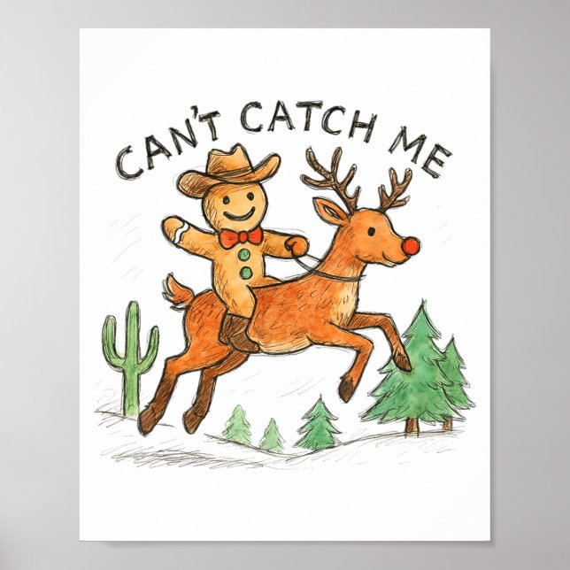 Can't Catch Me Cowboy Gingerbread Man Christmas  Poster (Framsidan)