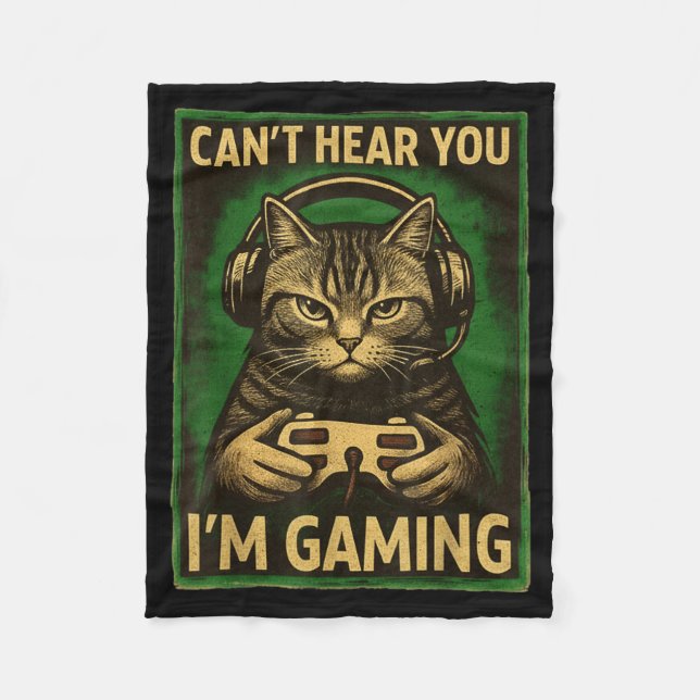 Can't Hear You I'm Gaming Funny Gamer Cat Playing  Fleecefilt (Framsidan)