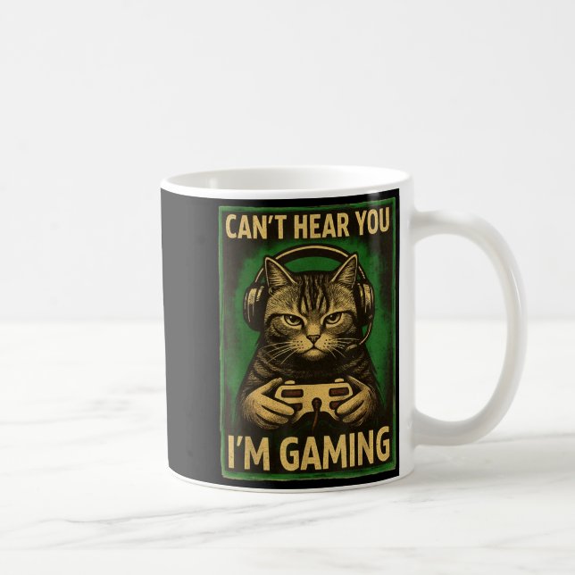 Can't Hear You I'm Gaming Funny Gamer Cat Playing  Kaffemugg (Höger)