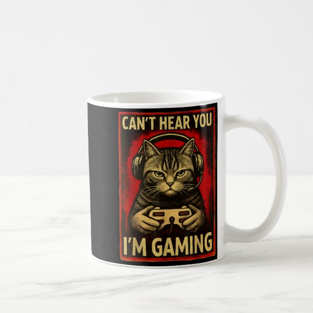 Can't Hear You I'm Gaming Funny Gamer Cat Playing  Kaffemugg (Höger)