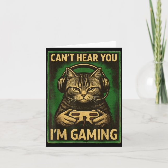 Can't Hear You I'm Gaming Funny Gamer Cat Playing  Kort (Framsida)