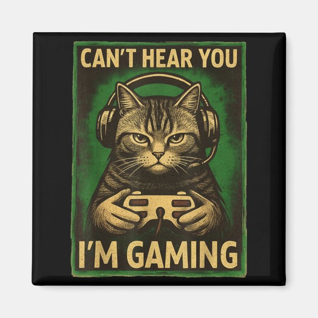 Can't Hear You I'm Gaming Funny Gamer Cat Playing  Magnet (Framsidan)