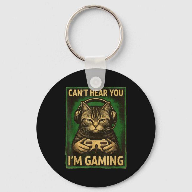 Can't Hear You I'm Gaming Funny Gamer Cat Playing  Nyckelring (Framsida)