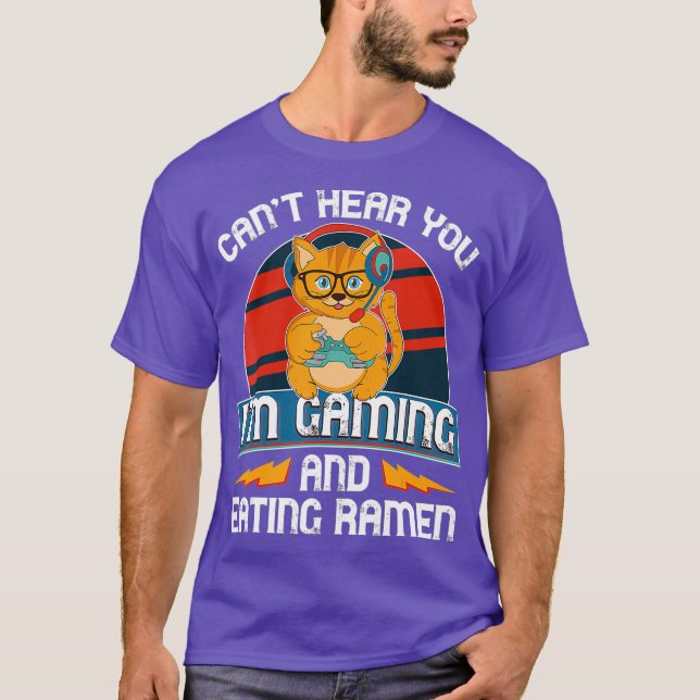 Cant hör dig spela videospel Ramen Cat T Shirt (Framsida)