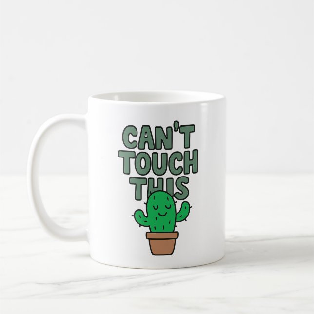 Can't Touch This Funny Cute Cactus Mascot Cartoon Kaffemugg (Vänster)