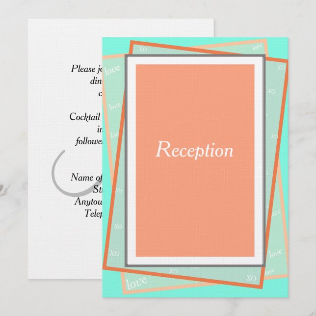 Cantaloupe Blue Geometric Monogram Reception Inbjudningar (Fram/baksida)