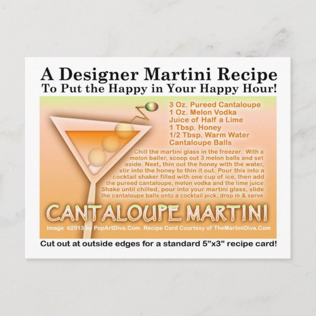CANTALOUPE MARTINI RECIPIPIPING POSTCARD VYKORT (Framsida)